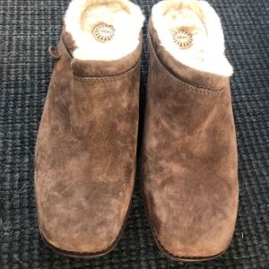 UGG brown suede fleece lined slip on shoes